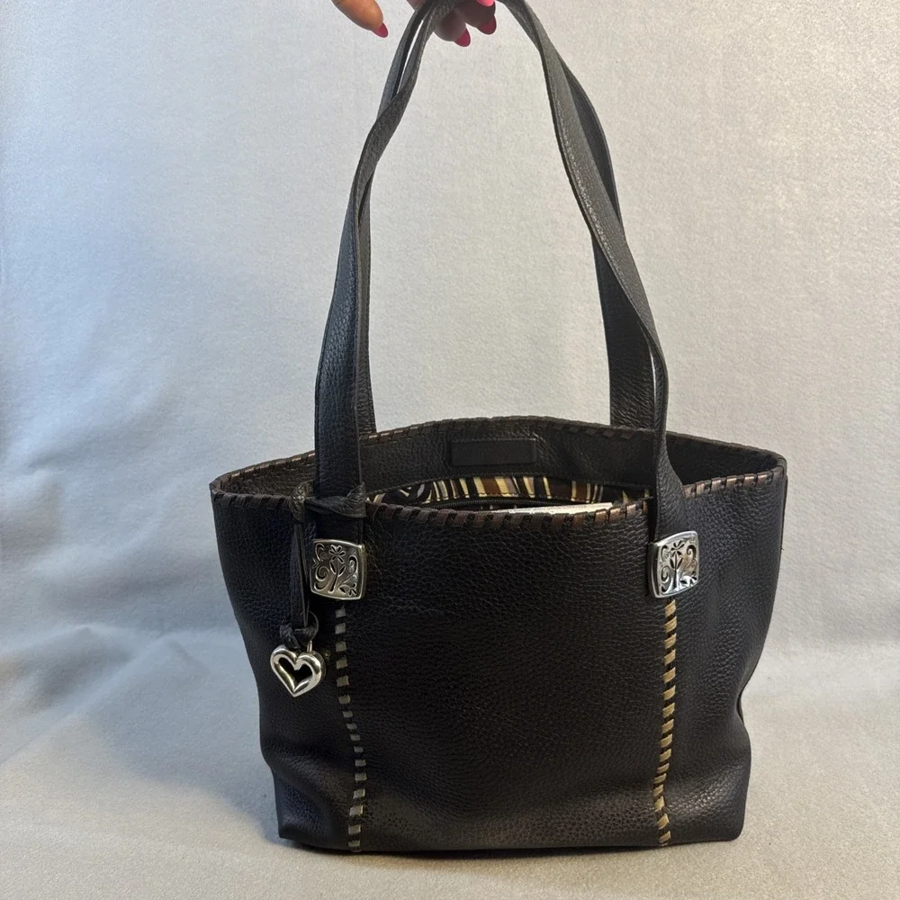 Vintage Brighton Purse, Leather, Black, Silver Accents, Tippi Laced Tote